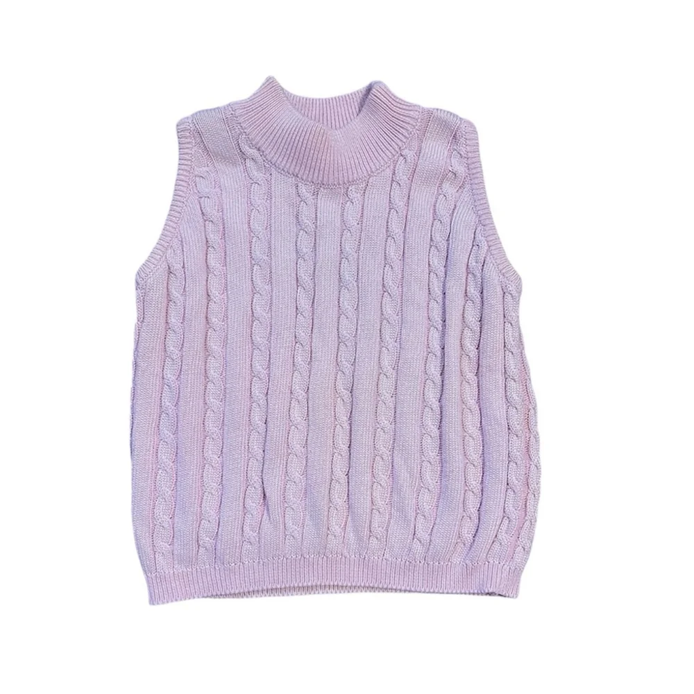 Vintage United Colors Benetton Cable Knit Mock Neck Sweater Vest - Picture 3 of 6